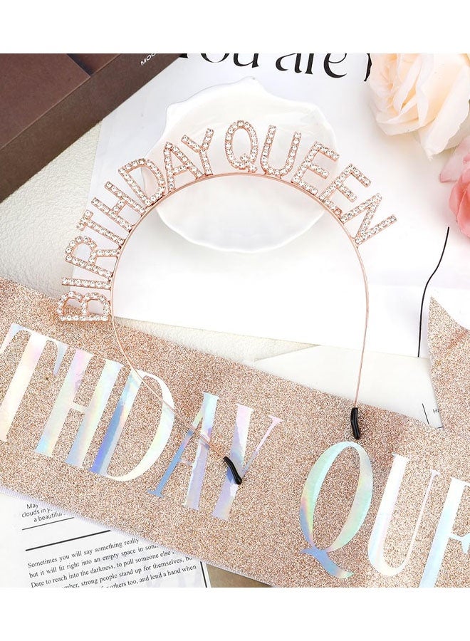 Birthday Sash For Women,Birthday Crowns Tiara Crown Adult Woman, Rose Gold Glitter Rhinestone Tiaras Headband Queen Sash For Girls Princess Party Decorations Accessories Valentines Gifts For Women - Image 5